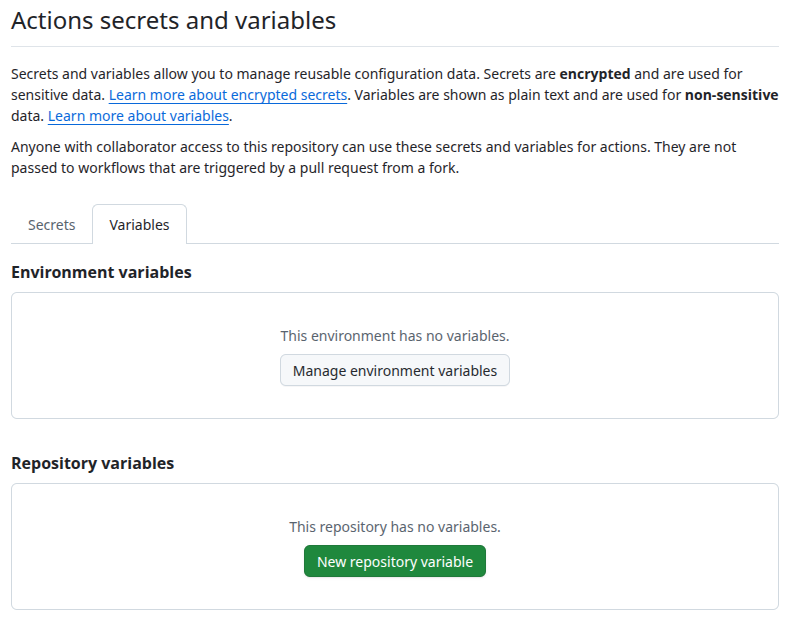 Viewing the Github Actions secrets